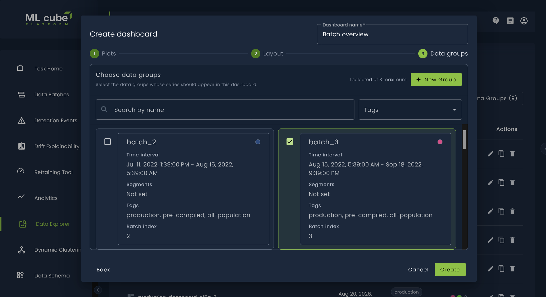 New dashboard groups selection