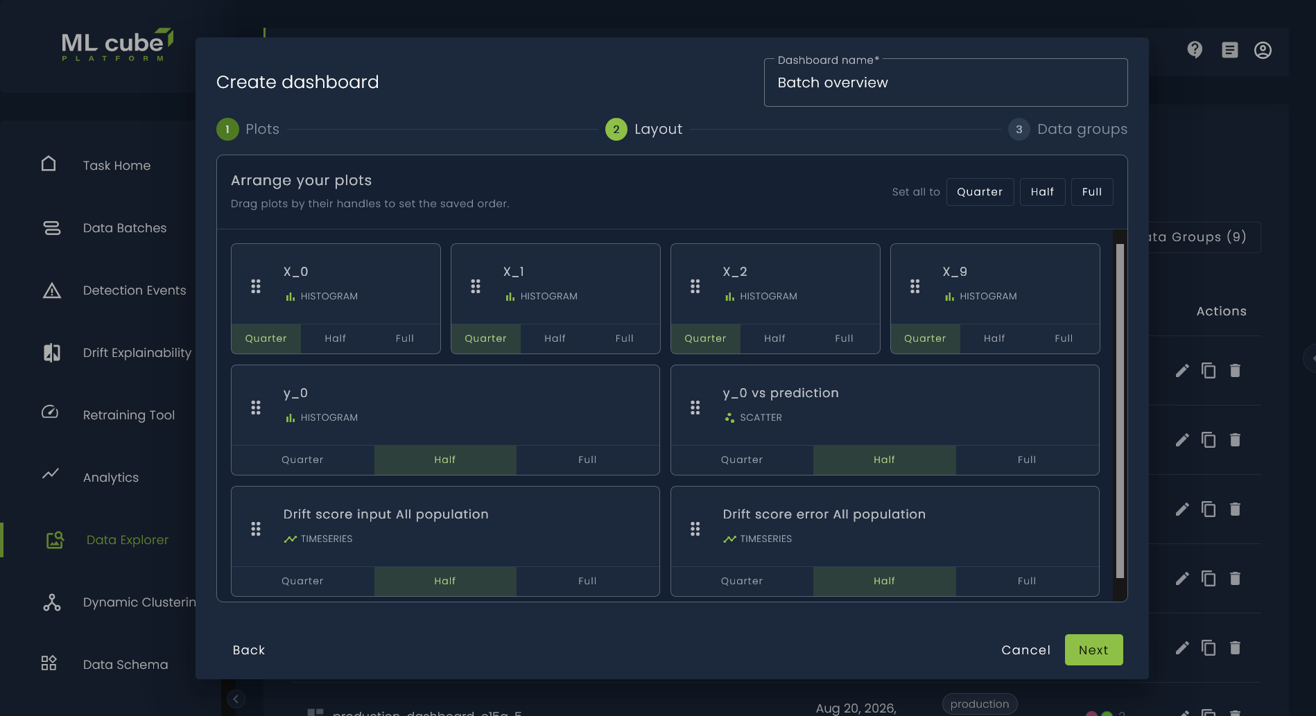 New dashboard layout definition