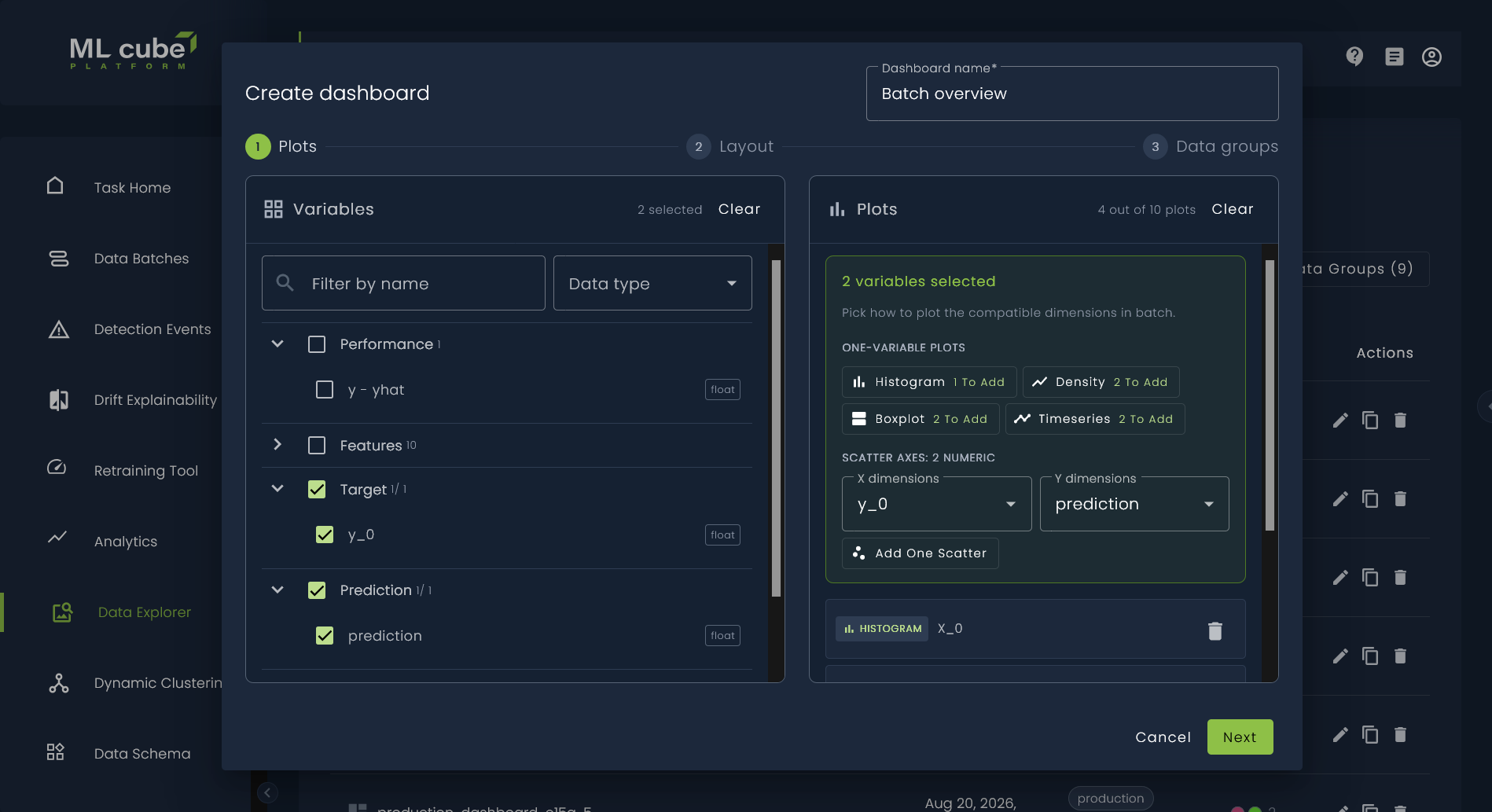 New dashboard variables selection